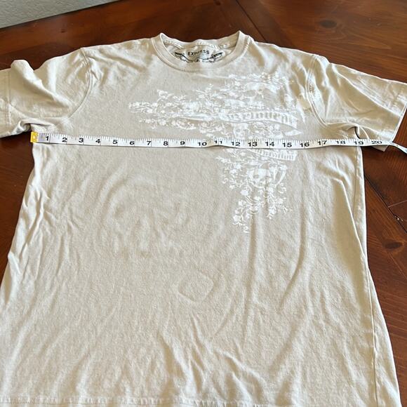 Express Mens Size S Tan & White Graphic Tee Shirt Skulls Floral - Picture 4 of 6
